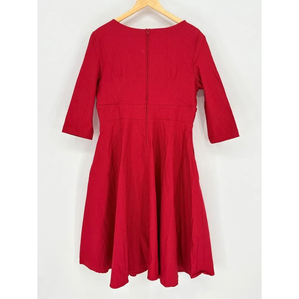 Pinup Couture Monica Dress Womens 2X Red Vintage Inspired‎ Swing Pockets NEW